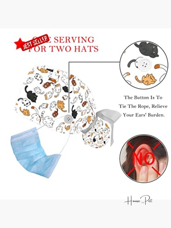 Little Cat Adjustable Unisex Surgical Scrub Caps 2 Pack
